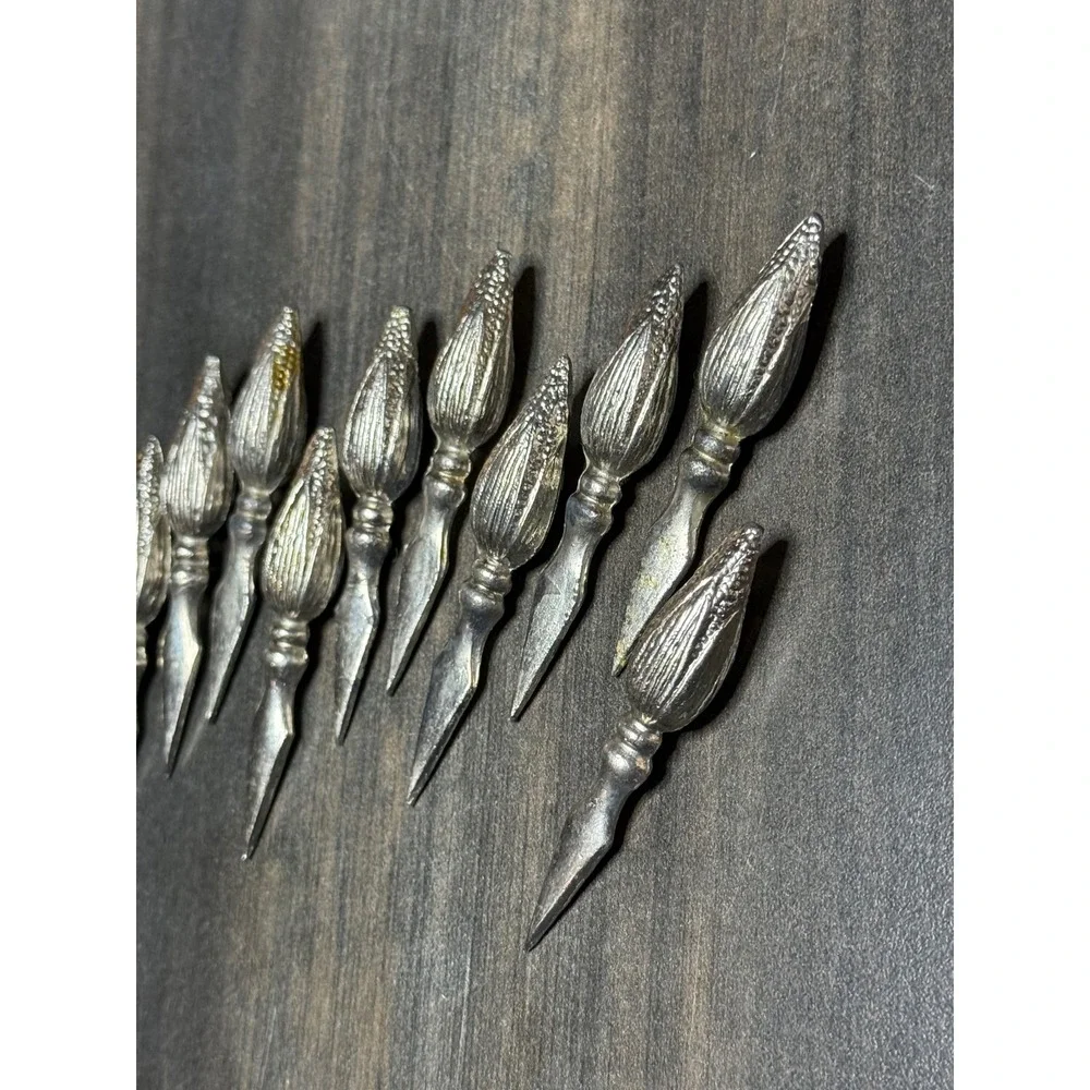 Vintage Silver Corn Cob Holders Set of 10 Skewers Farmhouse Kitchen Decor‎